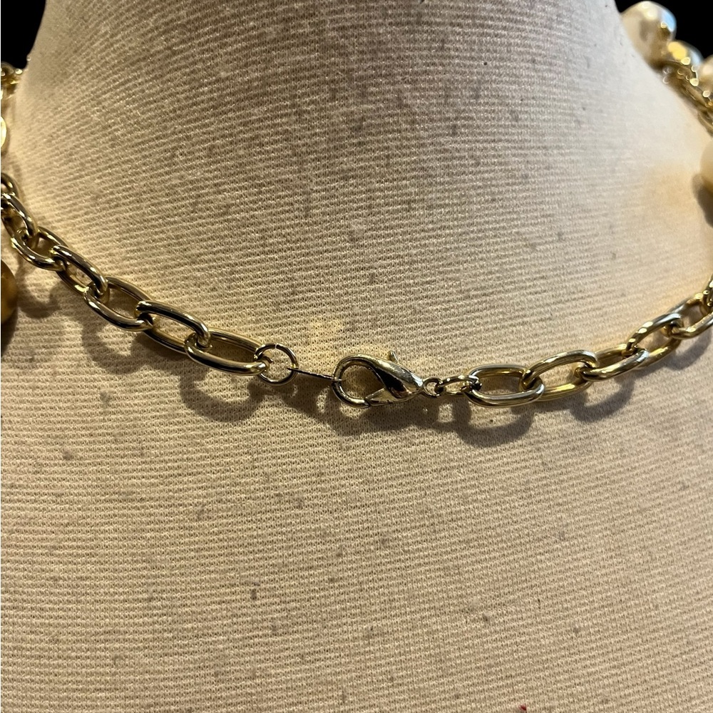 Vintage 2 Tone pearl beaded necklace in gold tone - Picture 5 of 10